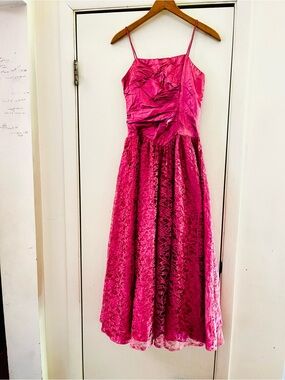 VTG 50s Handmade Silk Chiffon Lace Ethereal Bridal Prom Victorian Style Dress